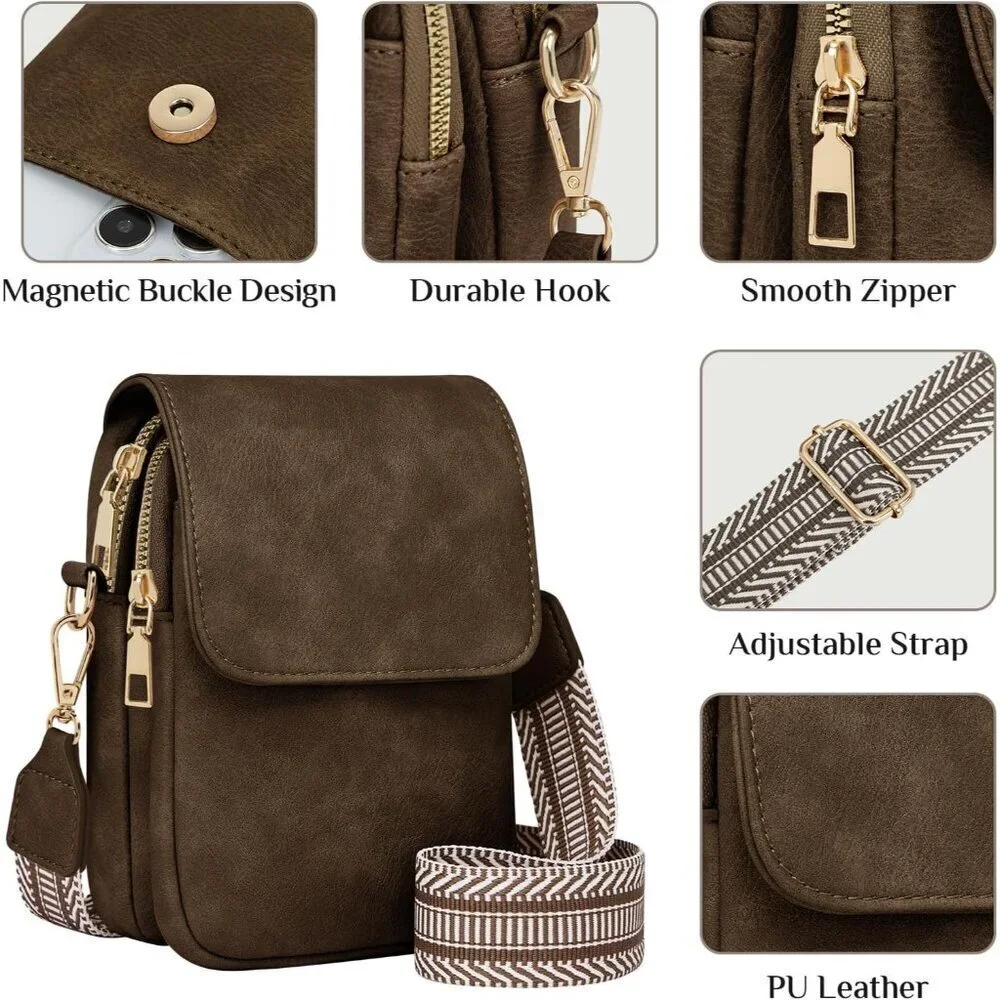 Small Crossbody Bag for Women RFID-Blocking Leather Travel Wallet